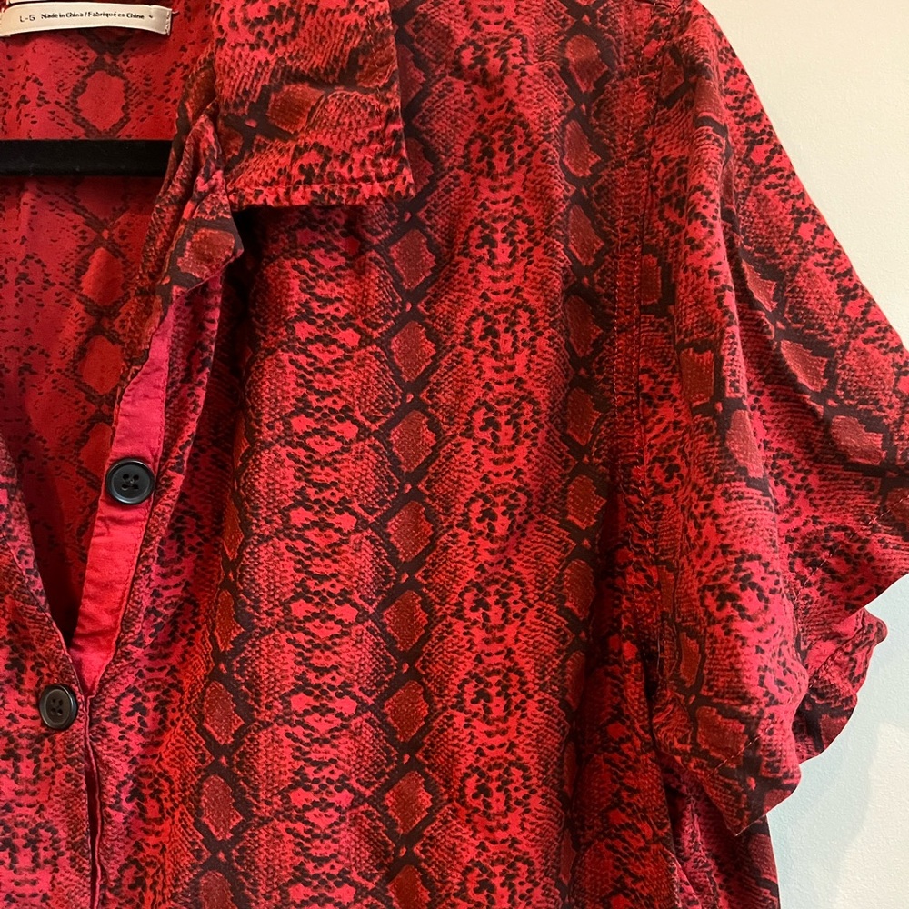 Urban Outfitters red snakeskin button down tee